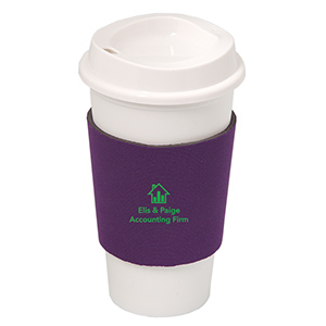 DA7437
	-NYC PLASTIC CUP WITH NEOPRENE SLEEVE
	-White cup with Purple sleeve